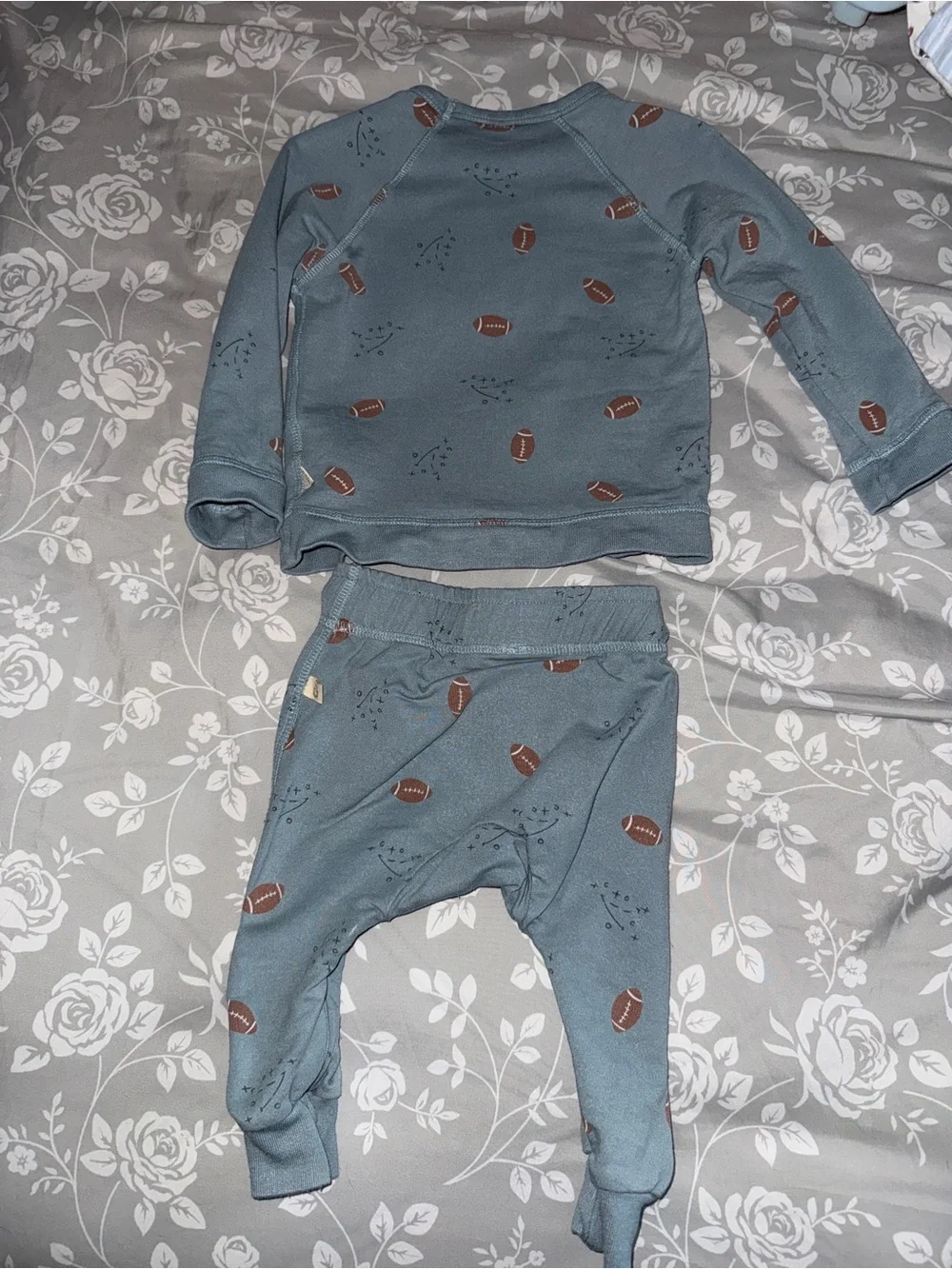 Blue Football Print Kids One-Piece Set